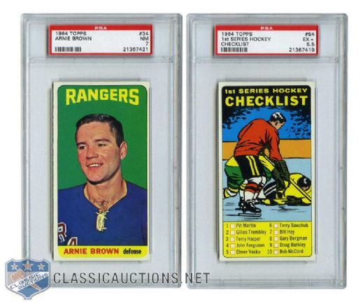 1964-65 Topps Tall Boys PSA-Graded Card Collection of 5 Including 1st Series Checklist