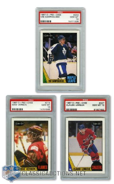 1987-88 O-Pee-Chee / Topps PSA-Graded RC Cards (9) with PSA 10 Damphousse, Vernon and Lemieux