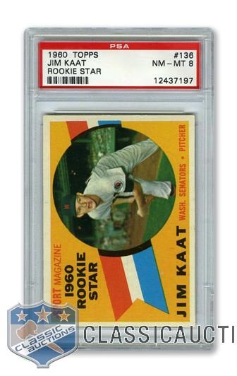 1960 Topps #136 Jim Kaat RC - Graded PSA 8