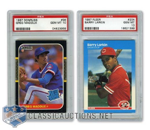 1986-1987 Baseball Stars RCs Graded PSA 10 Cards (5) with Maddux and Larkin