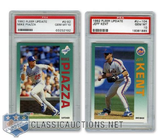 1992 Fleer Update #U-92 Mike Piazza and #U-104 Jeff Kent Graded PSA 10 RC Cards