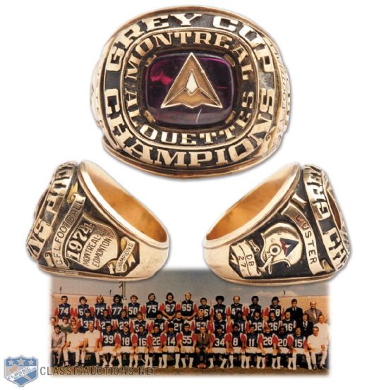 Marv Lusters 1974 Montreal Alouettes Grey Cup Championship 10K Gold Ring