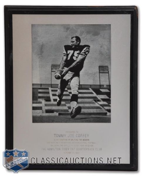Tommy Joe Coffeys CFLs First 10,000 Yard Receiver Recognition Plaque (15" x 12")