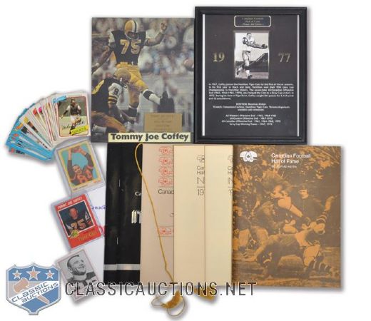 Tommy Joe Coffeys Canadian Football Hall of Fame Plaque, Programs and Cards