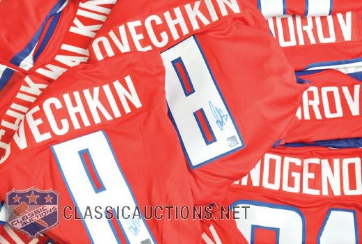 Team Russia 2010 Winter Olympics Single-Signed Jersey Collection of 16 with Ovechkin and Malkin