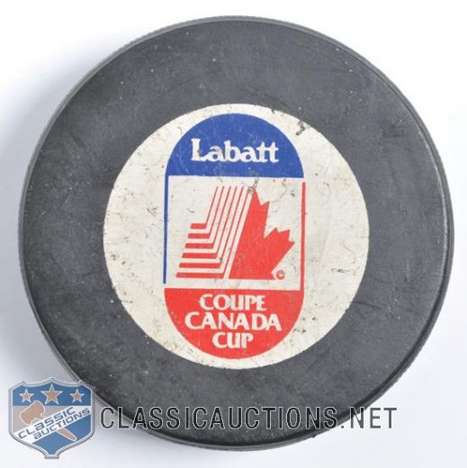 1991 Canada Cup Game-Used Puck from Canada vs USA Tournament-Winning Game with LOA