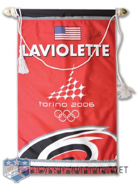 Pete Laviolette 2006 Torino Olympics Signed Commemorative Banner (37" x 22")