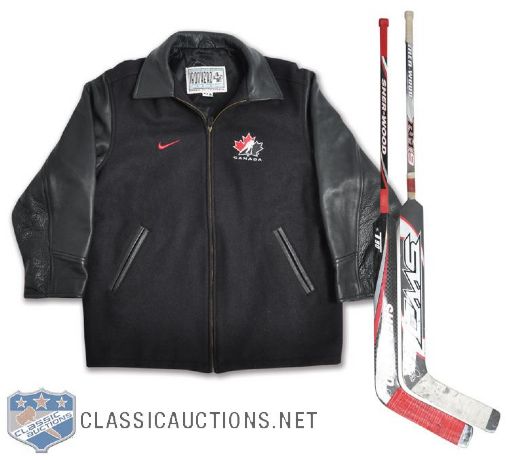 Kim St-Pierres Team Canada Signed Nike Jacket + Signed Game-Used Sticks (2)