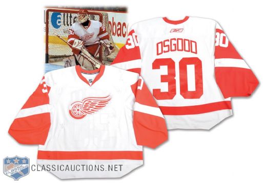 Chris Osgoods 2009-10 Detroit Red Wings Game-Worn Jersey with Team LOA - Team Repairs!
