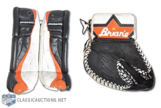 Jean-Marc Pelletiers Late-1990s Philadelphia Phantoms/Flyers Game-Worn Koho Pads and Brians Glove