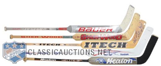 Game-Used, Game-Issued and Signed Goalie Stick Collection of 5