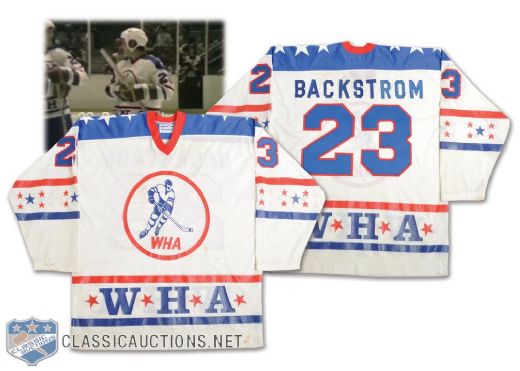 Ralph Backstroms 1977 WHA All-Star East Division Game-Worn Jersey Plus Program and Ticket