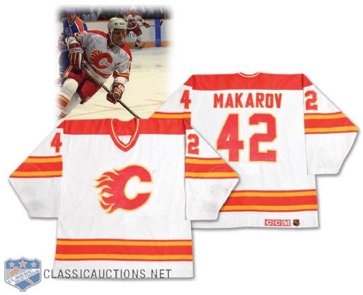 Sergei Makarovs 1990-91 Calgary Flames Game-Worn Jersey - Nice Game Wear!