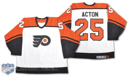 Keith Actons 1990-91 Philadelphia Flyers Game-Worn Jersey - Team Repairs!