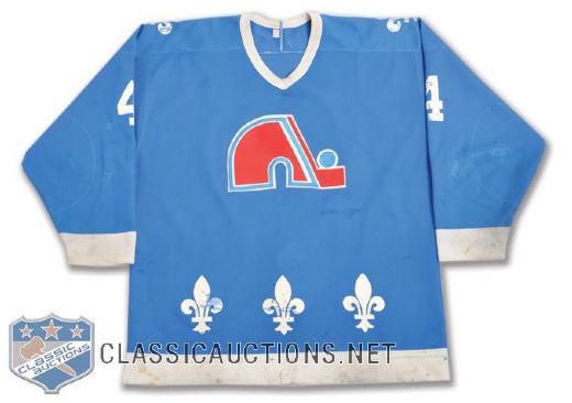 Terry Carkners 1987-88 Quebec Nordiques Game-Worn Jersey with LOA - Team Repairs !