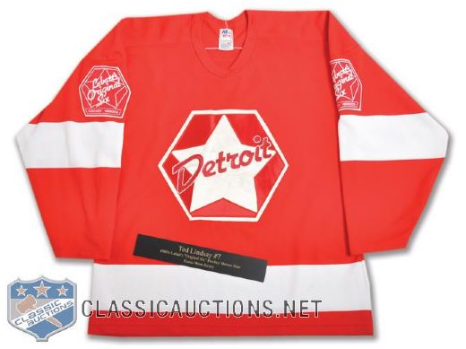Ted Lindsays 1980s "Labatts Original Six Hockey Heroes" Detroit Game-Worn Jersey