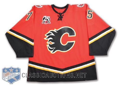 Matt Hubbauers 2005-06 Calgary Flames Game-Issued Jersey with 25th Patch and LOA
