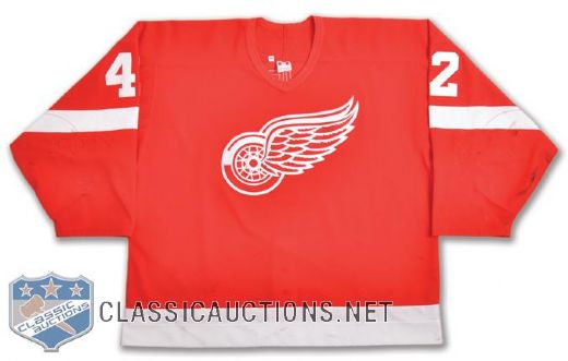 Sean Averys 2001-02 Detroit Red Wings Game-Worn Rookie Jersey - Many Team Repairs!