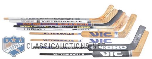 Stars and Superstars Signed and Game-Issued Hockey Stick Collection of 9