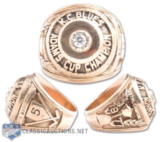 Gilles Marottes 1976-77 CHL Kansas City Blues Adams Cup Championship 10K Gold and Diamond Ring