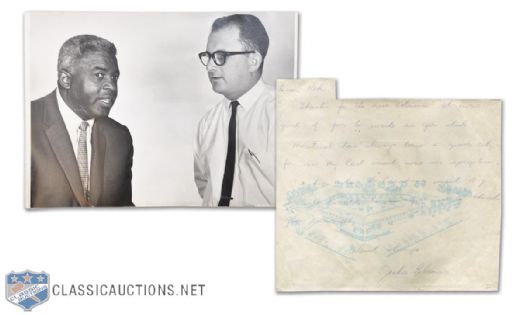 Jackie Robinson Signed Letter Plus Photo with Red Fisher Signed LOA