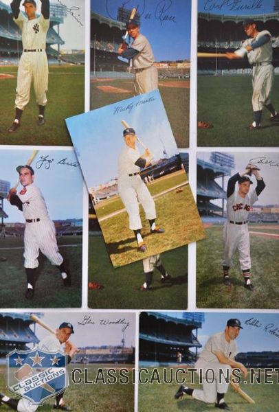 1953-55 Dormand Postcard Collection of 9 with Mantle and Signed Berra