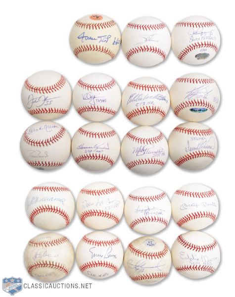 500 Home Run Club Signed Baseball Collection of 19 Featuring Mantle, Williams and Aaron with LOAs