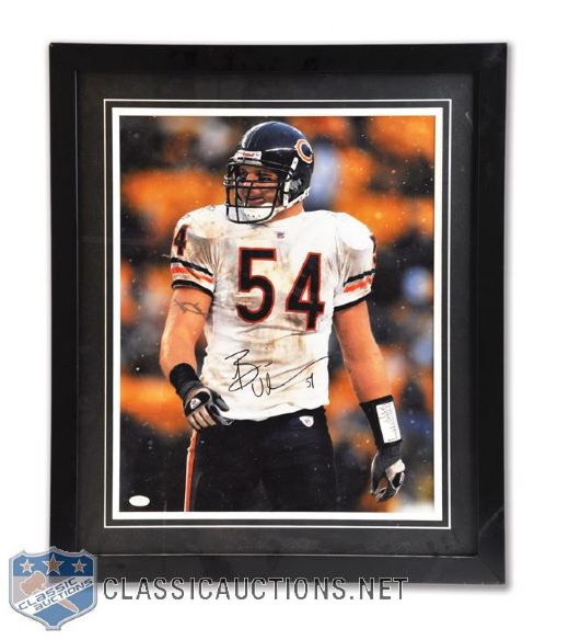 Barry Sanders Signed Detroit Lions Helmet and Brian Urlacher Signed Chicago Bears Framed Photo