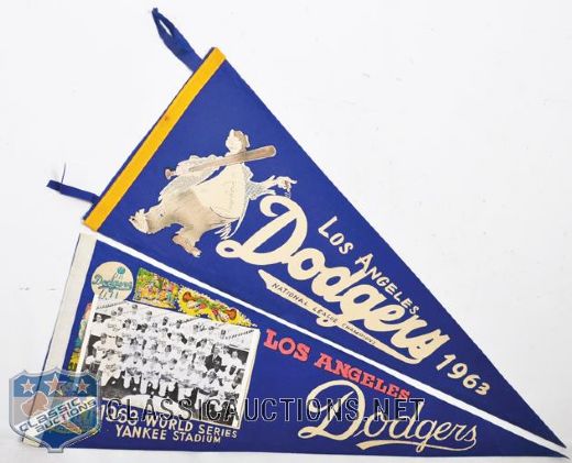 Los Angeles Dodgers 1963 World Series and NL Champions Pennant Collection of 2