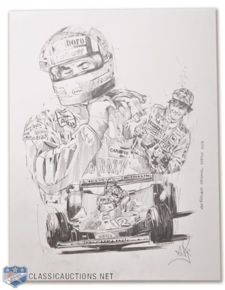 Art Rotondos Gilles Villeneuve Original Pencil Sketch (1 of 1)