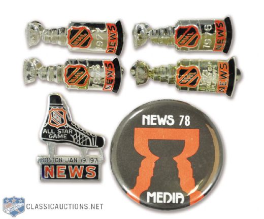 1970s NHL Stanley Cup and All-Star Game Press Pins Collection of 6