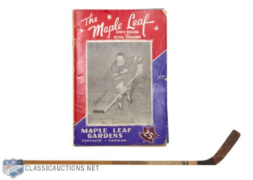 Toronto Maple Leafs 1947-48 Stanley Cup Champions Multi-Signed Program and <br> Late-1940s Bill Ezinicki Game-Used Stick