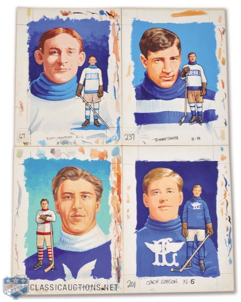 Rusty Crawford, Tommy Smith, Jack Gibson & Jack Marshall Early Hockey Legends <br> Collection of 4 Original 1983 Hall of Fame Original Artworks by Carleton McDiarmid