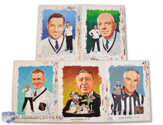 Mickey Ion, Cooper Smeaton, Mike Rodden, John Ashley & Fred Waghorne Referees <br>Collection of 5 Original 1983 Hall of Fame Original Artworks by Carleton McDiarmid