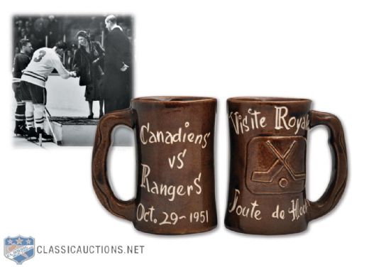Emile "Butch" Bouchards 1951 Canadiens vs Rangers Royal Visit Mugs (2)