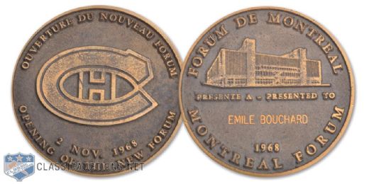 Emile "Butch" Bouchards 1968 Montreal Forum Reopening Night Bronze Medallion in Presentation Box