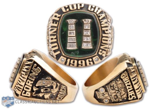 Robert "Butch" Goring 1995-96 IHL Utah Grizzlies Turner Cup Championship 10K Gold and Diamond Ring