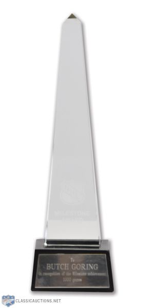Robert "Butch" Gorings 1,000 Games NHL Milestone Award (12")