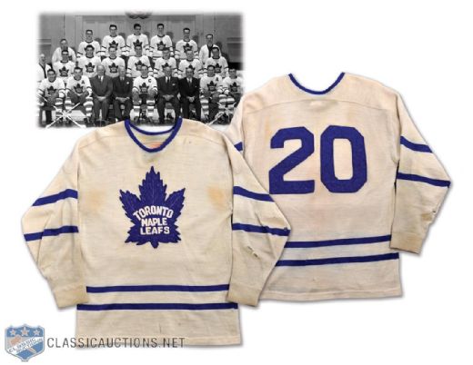Toronto Maple Leafs Early to Mid-1950s Game-Worn Jersey from Gord Hannigans Collection - Team Repairs!