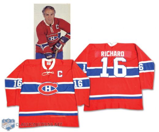 Henri Richards 1973-74 Montreal Canadiens Game-Worn Jersey with Pocket Rockets LOA - Team Repairs! <br>- Photo-Matched!