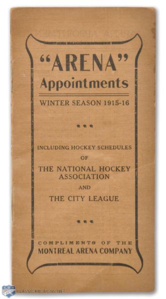 Scarce 1915-16 Montreal Arena Company National Hockey Association Schedule (Pre-NHL)