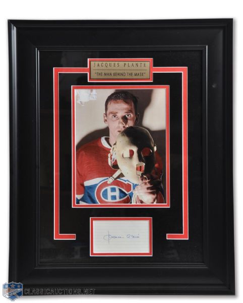 Jacques Plante Montreal Canadiens Signed Framed Display (18 1/2" x 22 1/2")