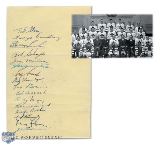 Toronto Maple Leafs 1953 Team-Signed Sheet by 16 with 4 Deceased HOFers
