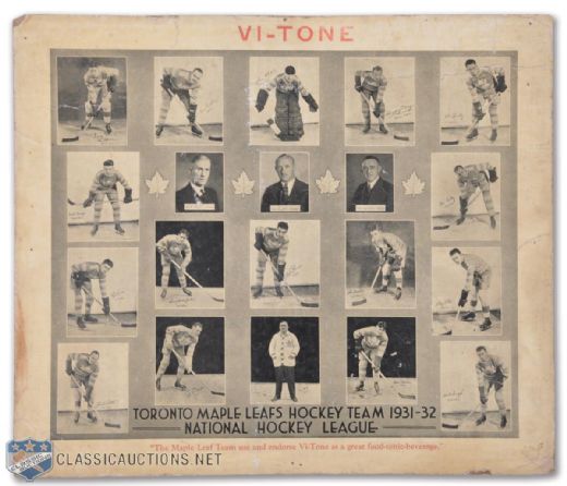 Toronto Maple Leafs 1931-32 Advertising Team Picture Stand-Up Display