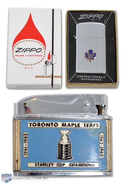 Vintage Toronto Maple Leafs 1962-63 Stanley Cup Lighter and 1970s Leafs Zippo Lighter