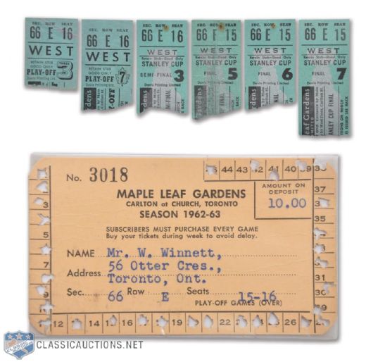 Toronto Maple Leafs 1962 and 1963 Stanley Cup Playoffs / Finals Ticket Stubs (6) Including Cup-Winning Game