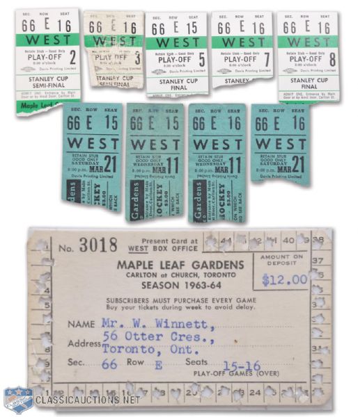 Toronto Maple Leafs 1964 Stanley Cup Playoffs / Finals Ticket Stubs (5) Including Cup-Winning Game
