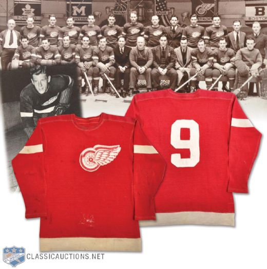 Detroit Red Wings 1935-37 Game-Worn Wool Jersey from Stanley Cup Championships Seasons Attributed to Wally Kilrea - Team Repairs!
