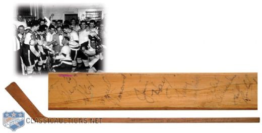 Detroit Red Wings 1953-54 Stanley Cup Champions Team-Signed Stick by 20 with Sawchuk and Adams