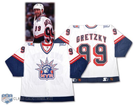 Wayne Gretzkys 1998-99 New York Rangers Game-Issued Alternate Lady Liberty Jersey with Team LOA